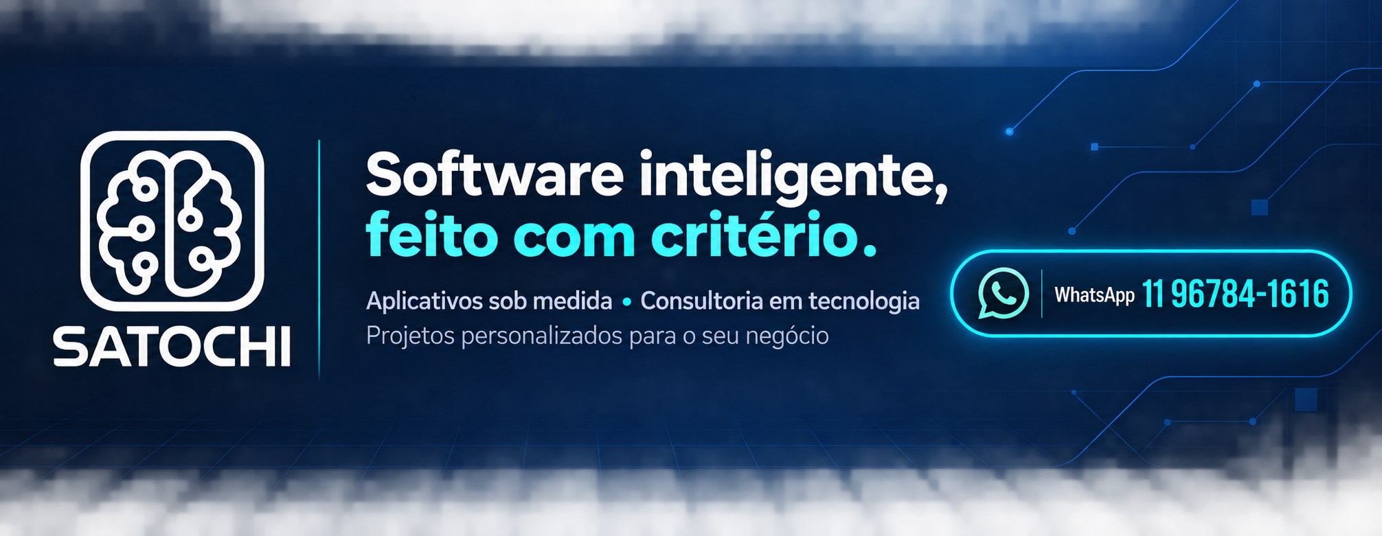 Satochi: Software inteligente, feito com critério. Aplicativos sob medida, consultoria em tecnologia e projetos personalizados. WhatsApp 11 96784-1616.